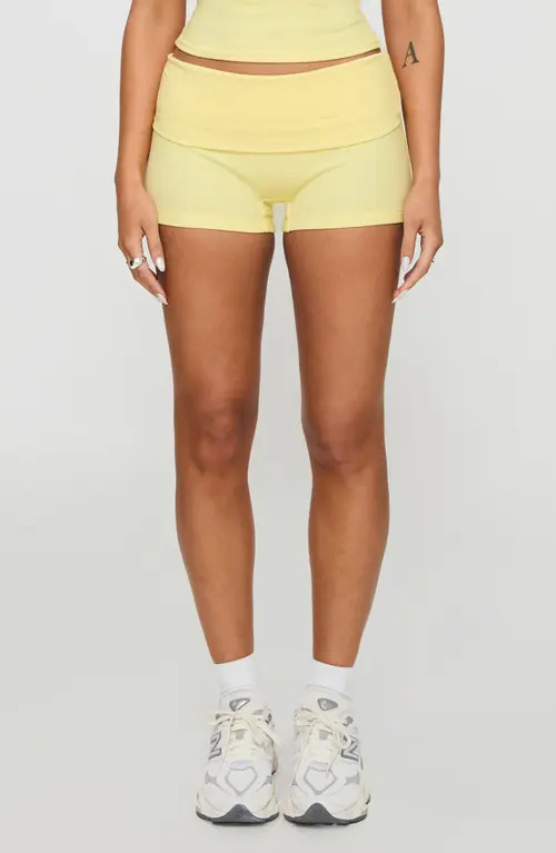 Princess Polly Baseline Foldover Rib Stretch Cotton Shorts in Yellow at Nordstrom, Size 4 | Nordstrom