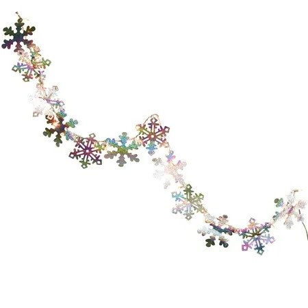 9.9' Silver Holographic Snowflake Christmas Light Garland with 35 Clear Mini Lights - White Wire | Walmart (US)