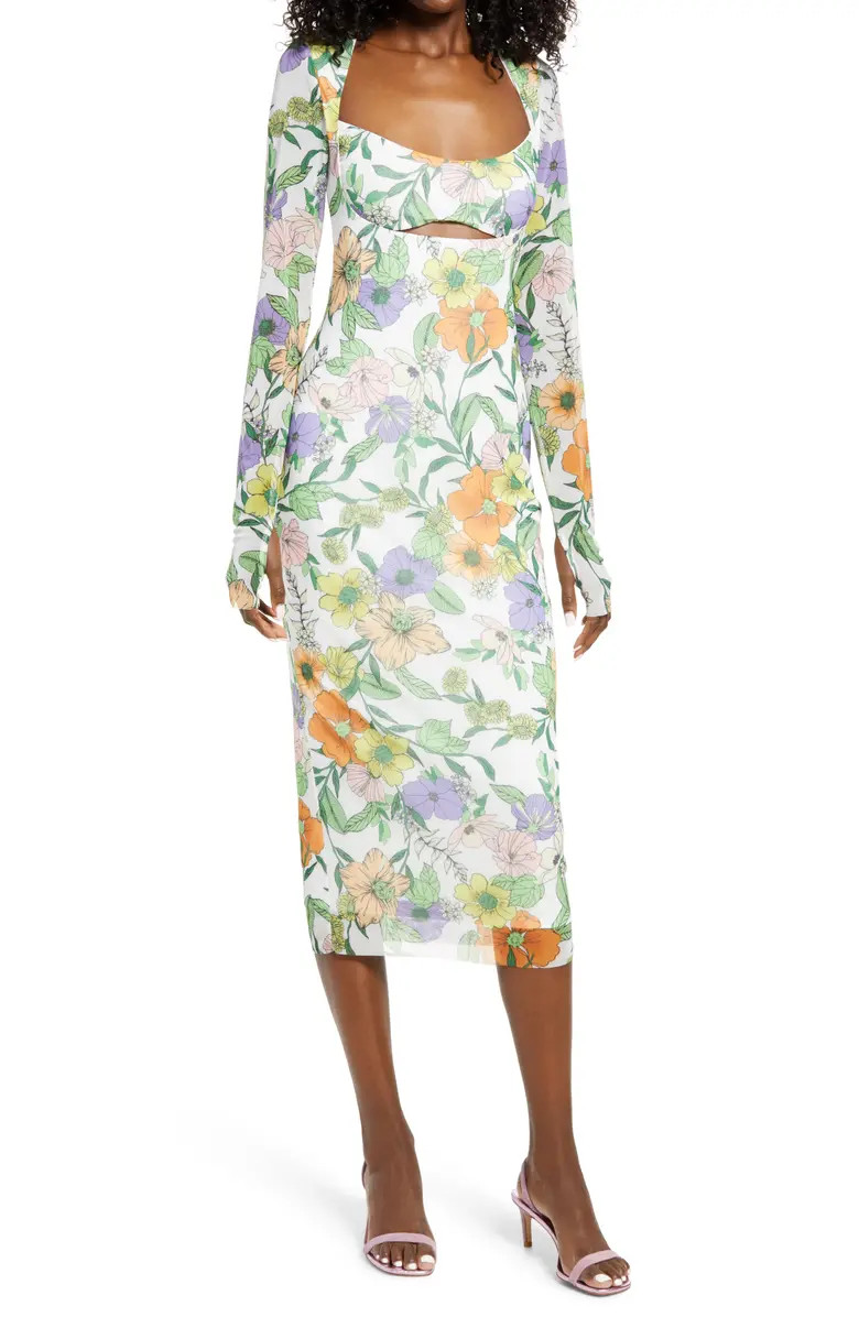 Kellen Cutout Long Sleeve Mesh Midi Dress | Nordstrom Canada