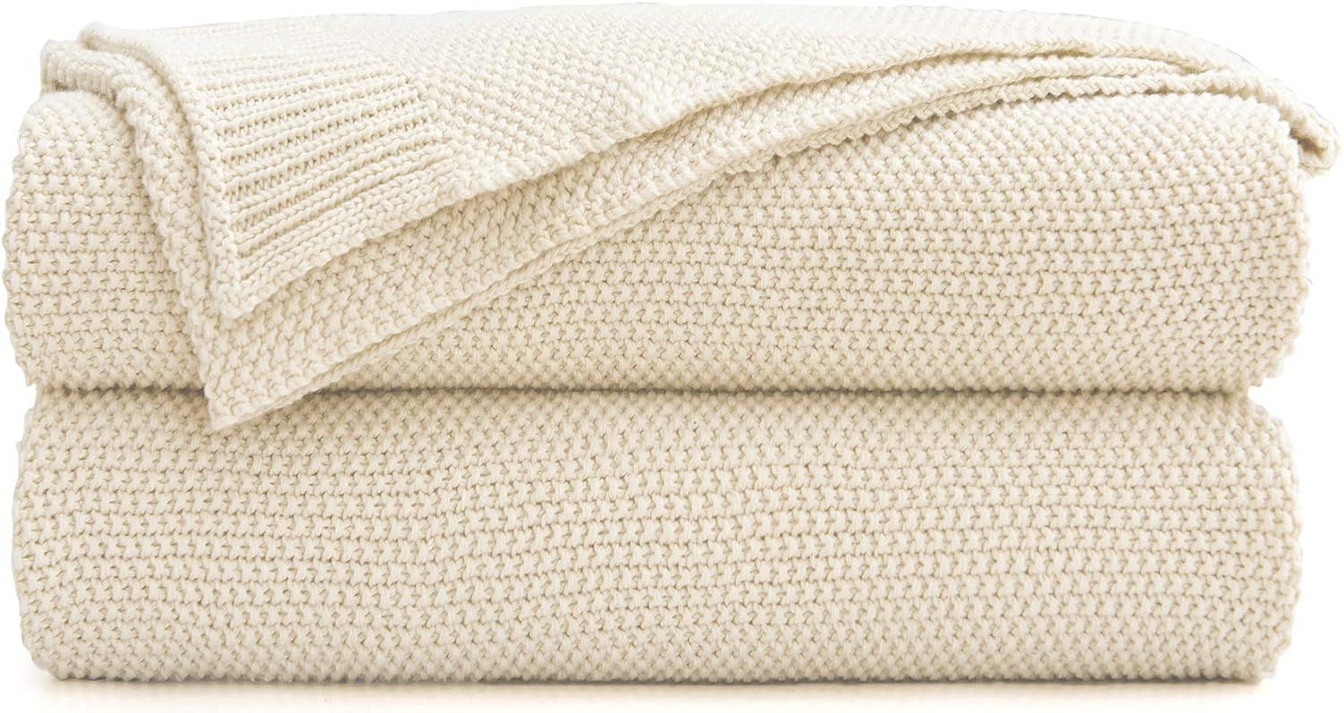 Cream Cotton Cable Knit Throw Blanket for Couch, Home Decorative Throws, Woven Throw Blankets wit... | Amazon (US)