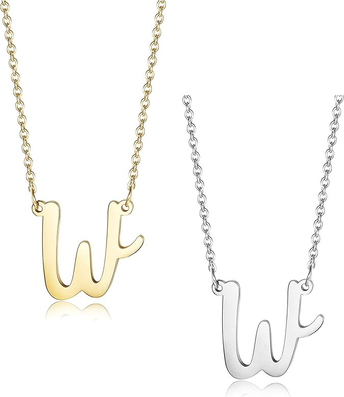 ORAZIO 2Pcs Stainless Steel Womens Classic Initial Necklace Alphabet Letter Pendant Necklace A-Z | Amazon (US)