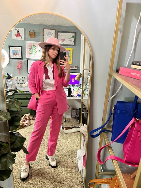 Women’s suit, pink suit, the drop Amazon blazer, pink blazer, pink pantsuit, menswear inspired outfit, chunky loafers outfit, lack of color pink hat

#LTKunder50 #LTKFind #LTKunder100