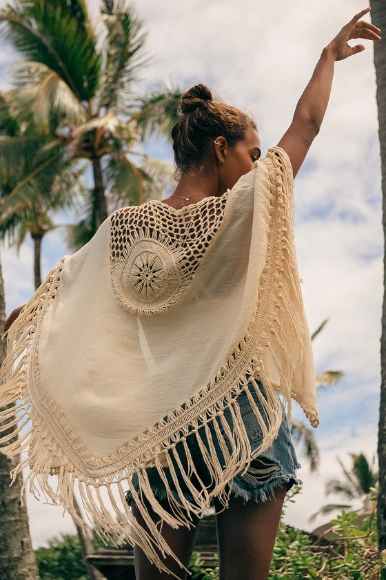 Forever Free Spirited Cream Crochet Fringe Shawl | Lulus (US)