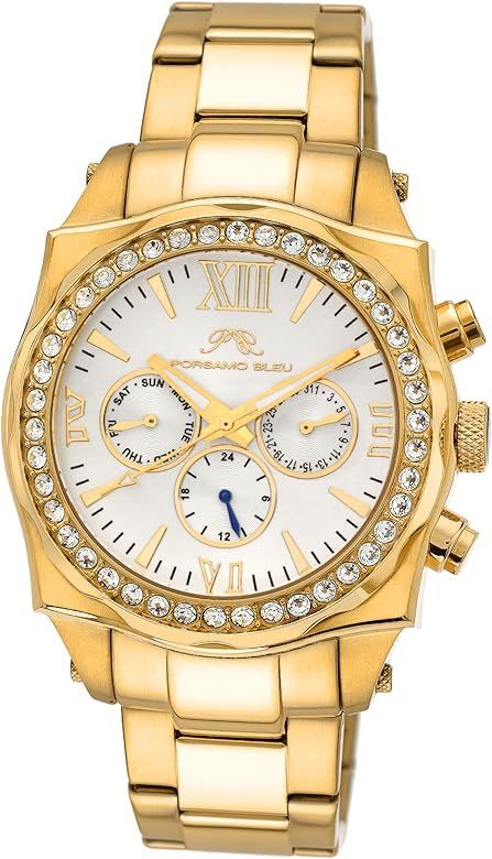 Porsamo Bleu Luxury Milan Crystal Stainless Steel Gold Tone & White Ladies' Watch 037BMCS | Amazon (US)