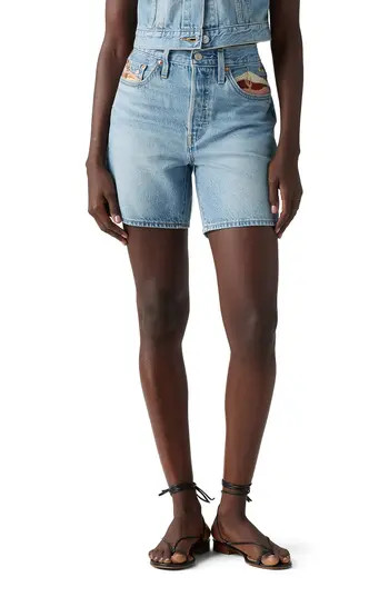 Levi's® 501® Embroidered Mid Thigh Denim Shorts in Desert Utopia Short at Nordstrom Rack, Size 24 | Nordstrom Rack