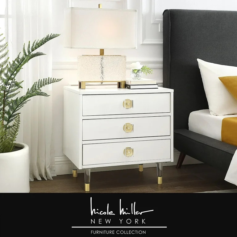 Nicole Miller Marell Nightstand - 3 Drawers |  High Gloss | Acrylic Knob and Leg | Modern Contemp... | Walmart (US)