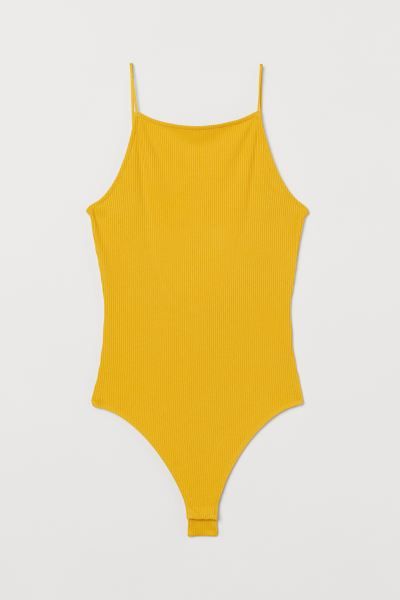 Thong bodysuit in ribbed jersey. Narrow shoulder straps, low-cut neckline at back, and lined guss... | H&M (US)