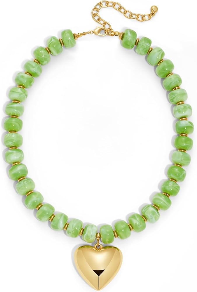 Chunky Heart Necklaces For Women With Colorful Beads Boho Beaded Statement Necklace Short Heart C... | Amazon (US)