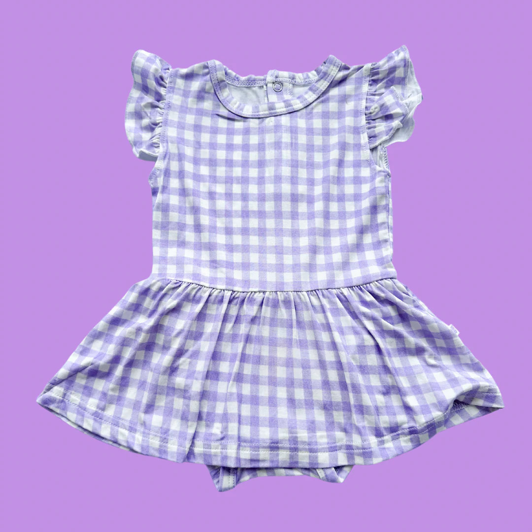 Purple Gingham Skirted Onesie (FINAL SALE) | Poppy Kids Co
