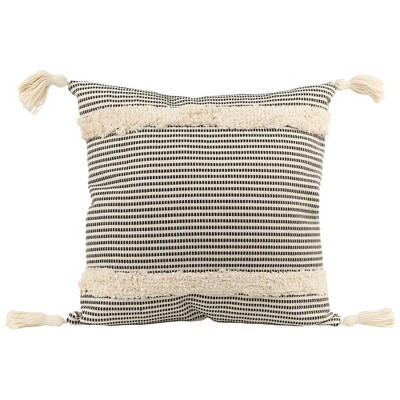 Northlight 17" Beige and Black Striped Square Throw Pillow with Tassels | Target