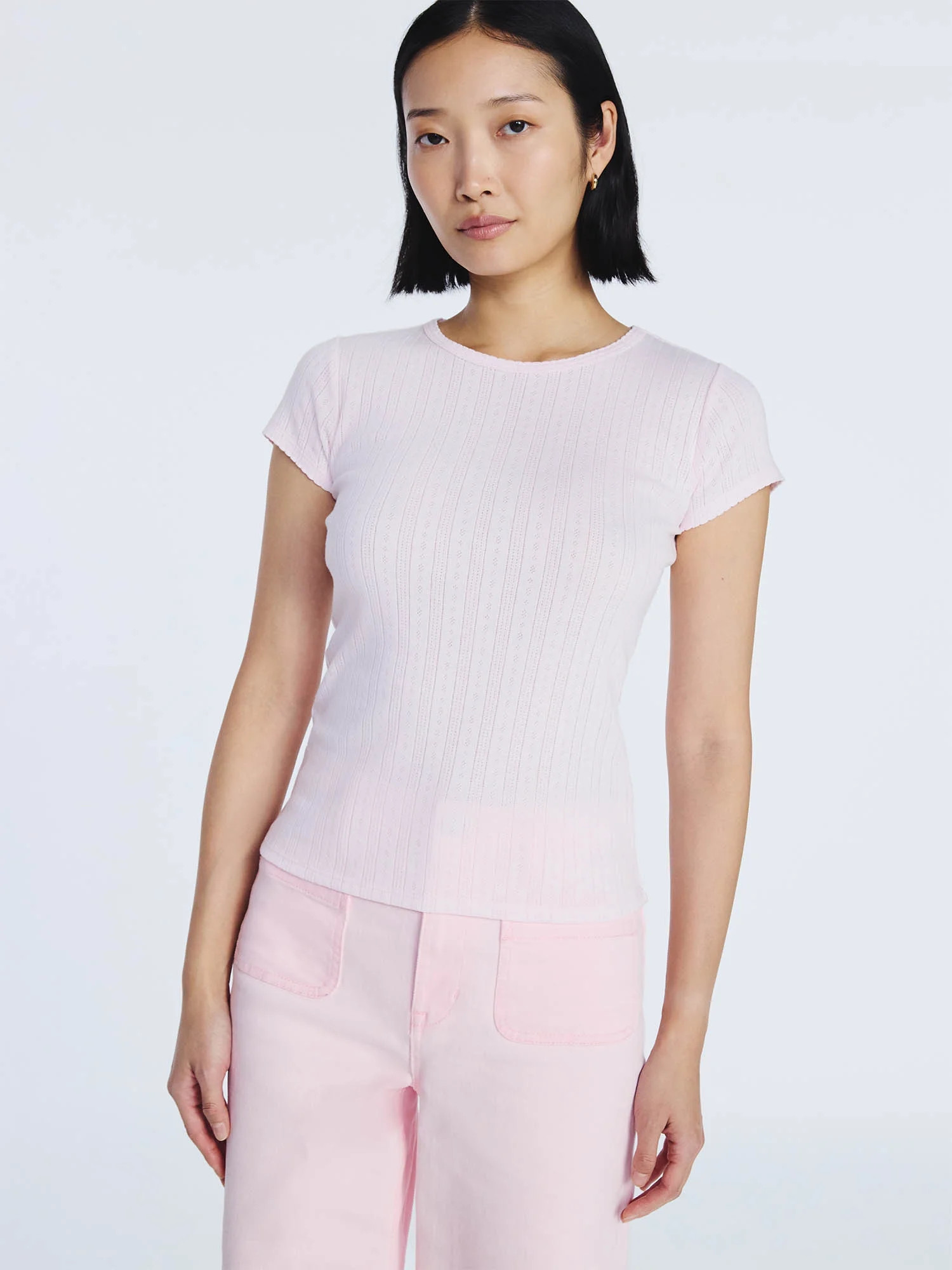 Free Assembly Women's and Women's Plus Pointelle Mini Tee with Short Sleeves, Sizes XS-4X | Walmart (US)