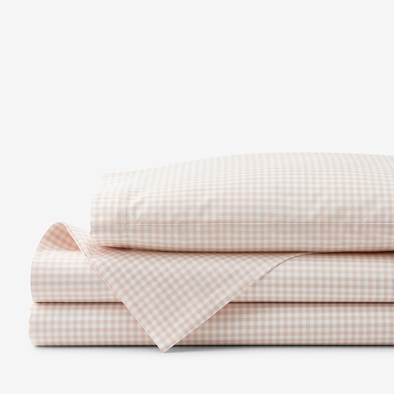 Ditsy Gingham Classic Cool Organic Cotton Percale Toddler Bed Sheet Set - Pink | The Company Store