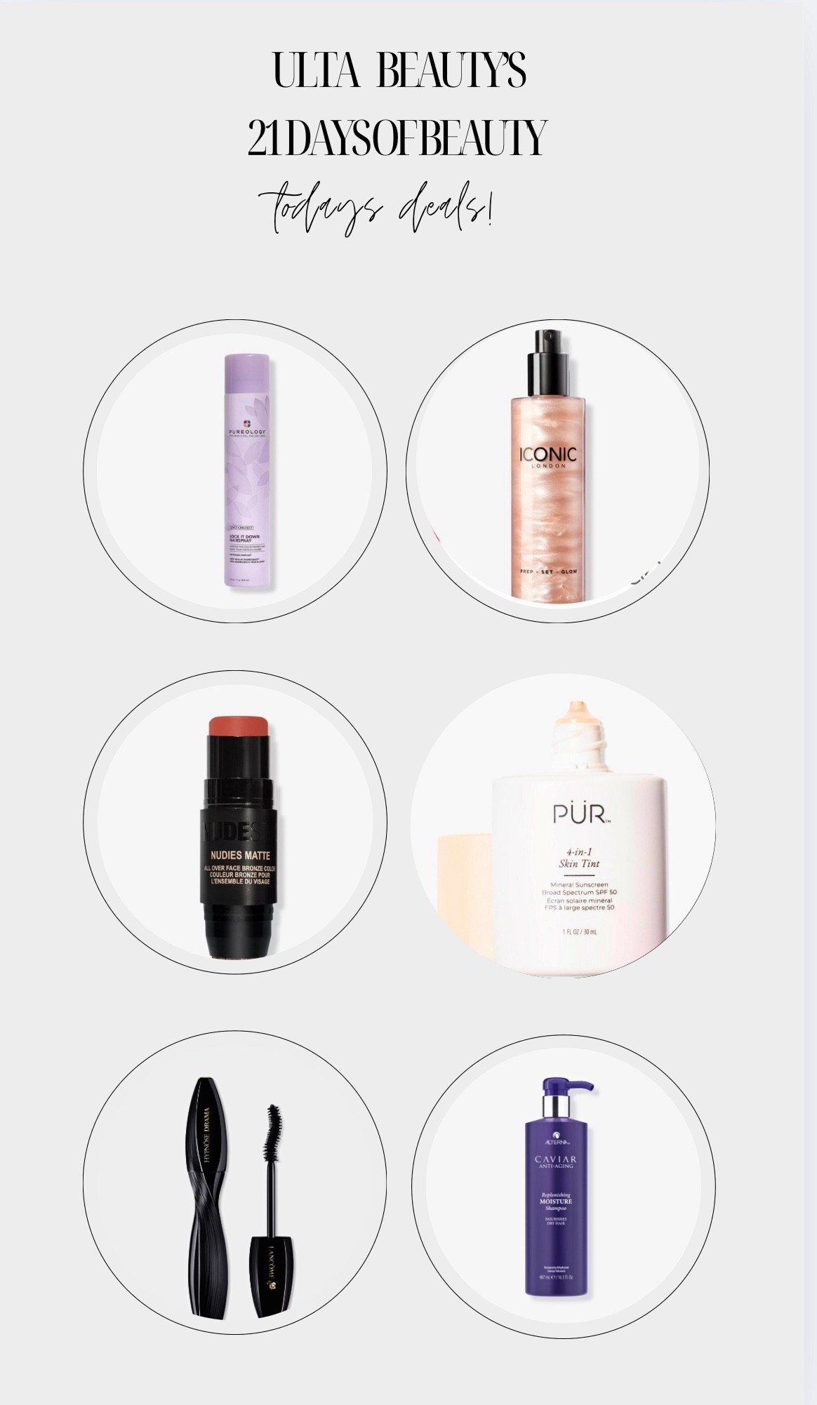 Day 9 is here—and the beauty steals are lit 🔥⁠

Today is Tuesday, September 9, and Ulta’s 21 Days of Beauty serves up a curated lineup of can’t-miss deals across skincare, makeup, fragrance, and haircare. These are today-only steals—so don’t let them slip! ⏳

What’s 50% Off Today:
	•	Alterna Bond Repair & Moisture Collection – Strengthen and hydrate colored or damaged hair effortlessly.
	•	Lancôme Hypnôse Drama Extreme Mascara – Bold volume and serious drama in one swipe.
	•	Pureology Select Hair Treatments – Luxe, nourishing formulas made for color-treated strands.
	•	NUDESTIX NUDIES Bronzer & Glow Core – Dual-ended highlighter and bronzer in one sleek stick.
	•	Elizabeth Arden Select Skin Care (online only) – Elegance meets efficacy, now half off.
	•	Murad Select Skin Care – Targeted treatment formulas for clearer, brighter skin.
	•	Eva NYC Select Hair Care – Trendy haircare favorites for sleek, smooth styles.
	•	ICONIC LONDON Prep-Set-Glow Setting Spray (online only) – Dewy finish, all-day hold.
	•	Kate Somerville EradiKate Acne Spot Treatment – Fast-acting clarity for emergencies.
	•	FOREO KIWI Blackhead Remover (online only) – Clean pores, fresh glow.
	•	PÜR 4-in-1 Skin Tint Mineral Sunscreen (online only) – SPF protection with sheer, natural coverage.
	•	BLUME Superbalm Lip Balm & Meltdown Gel Cream – Hydration heaven for lips and skin.

#Ulta21DaysOfBeauty #Day9Deals #BeautySteals #HaircareDeals #SkincareSplurge

#LTKFindsUnder50 #LTKBeauty #LTKSaleAlert
