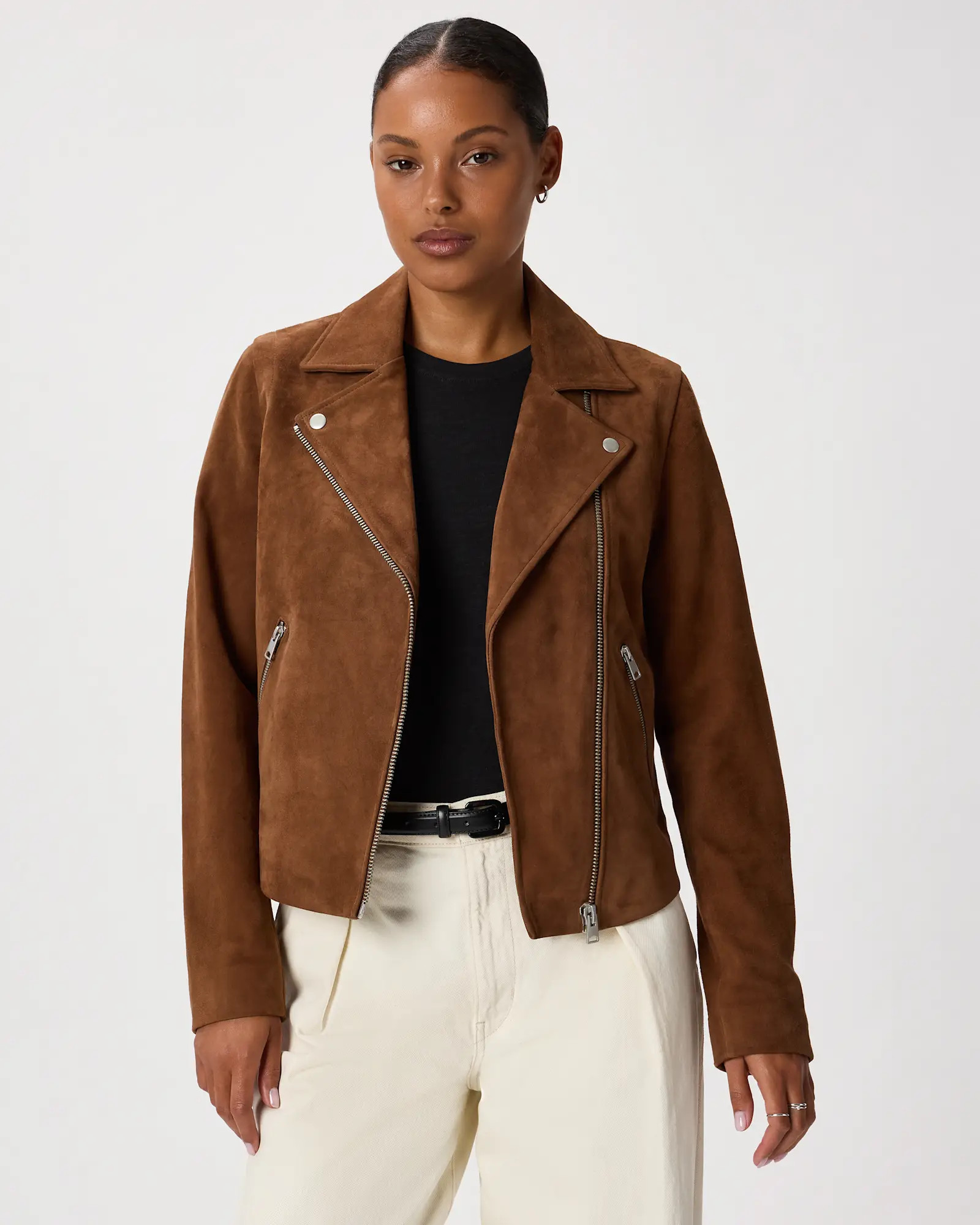 100% Suede Biker Jacket in Dark Chestnut Brown | Quince