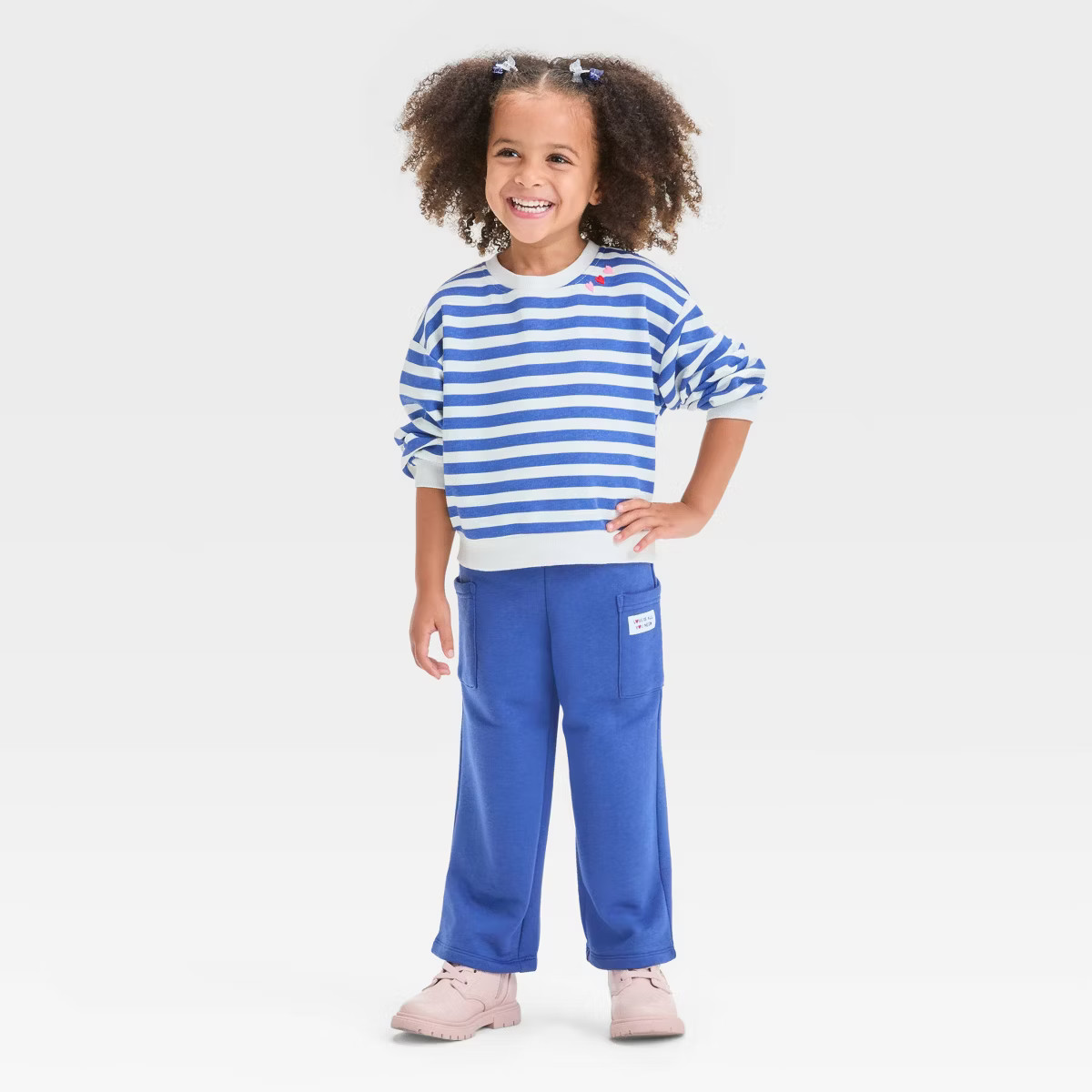Toddler Girls' "Happy Heart" French Terry Valentine's Day Striped Top and Bottom Set - Cat & Jack... | Target