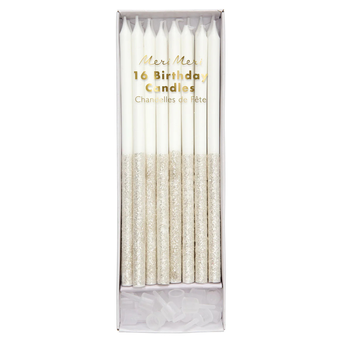Silver Glitter Dipped Candles (x 16) | Meri Meri