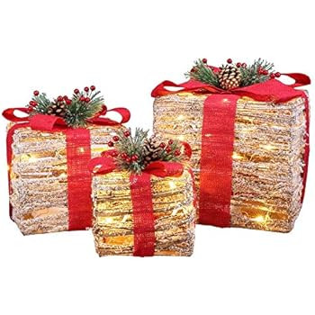 Homegear Christmas Set of 3 Pre-lit Gift Present Boxes with 60 LED Lights - Indoor or Outdoor Yar... | Amazon (US)