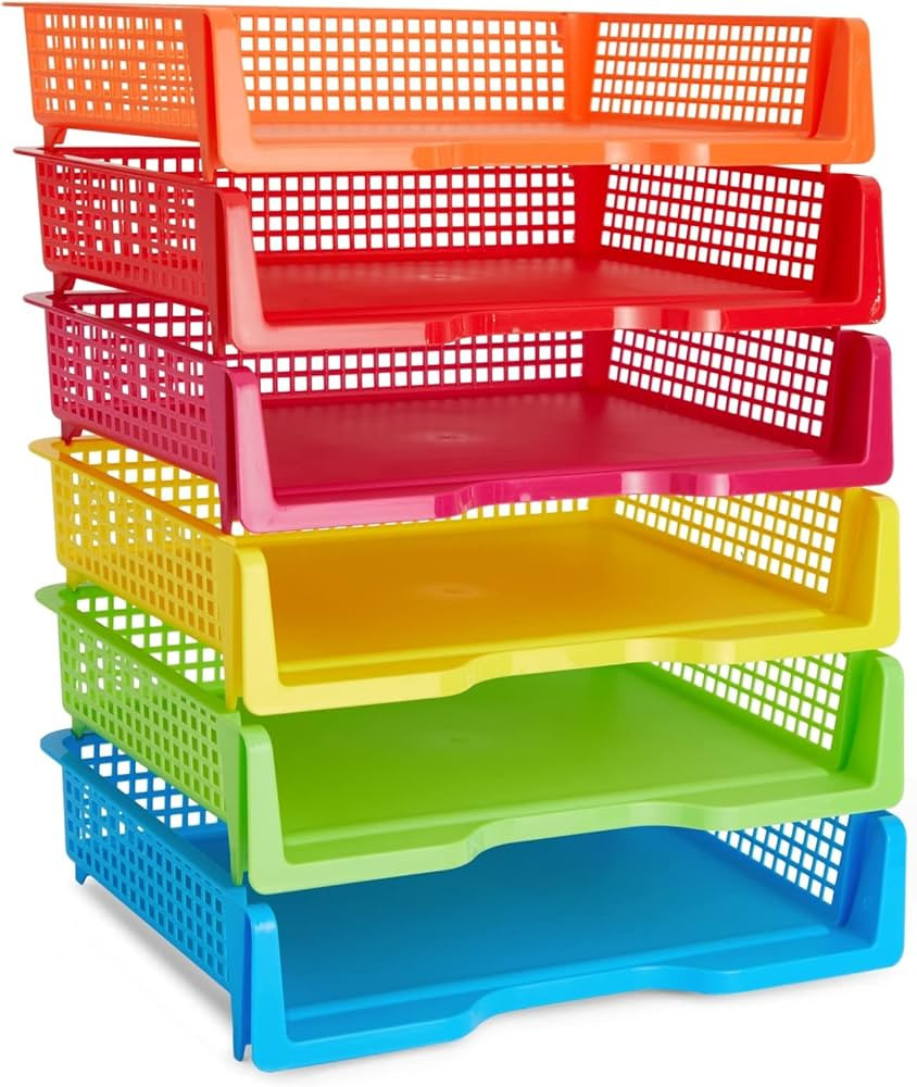 Bright Creations Set of 6 Rainbow Classroom Turn in Trays for Teachers, Plastic Storage Baskets f... | Amazon (US)