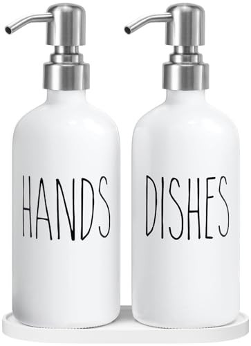 MOMEEMO Soap Dispenser for Kitchen Sink, White Soap Dispenser with Silver Metal Pump, Suitable for Kitchen Decor and Accessories. (White & Silver) | Amazon (US)
