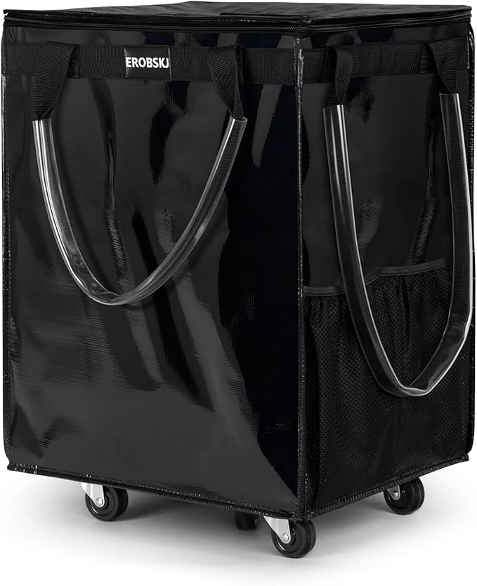 (Large,Black) Reusable Grocery Bag on Wheels, Foldable Rolling Tote, Carries Up to 76 lbs Shoppin... | Amazon (US)