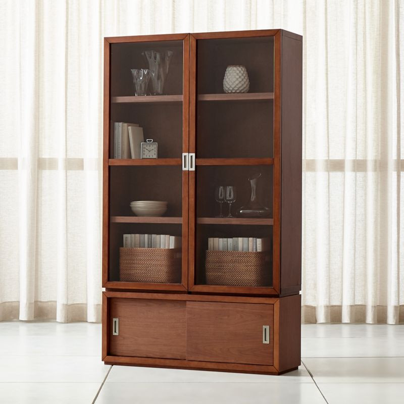 Aspect Walnut 3-Piece Glass Door Storage Unit | Crate and Barrel | Crate & Barrel
