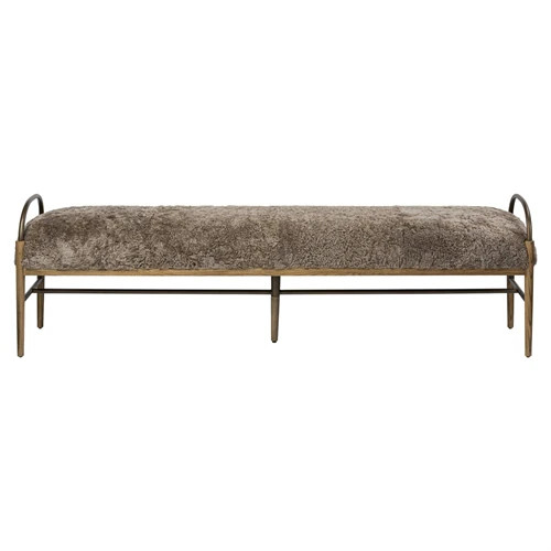 Demi Taupe Shearling Accent Bench | Kathy Kuo Home