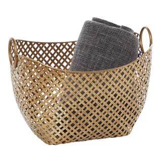Litton Lane Gold Metal Contemporary Storage Basket 16416 - The Home Depot | The Home Depot
