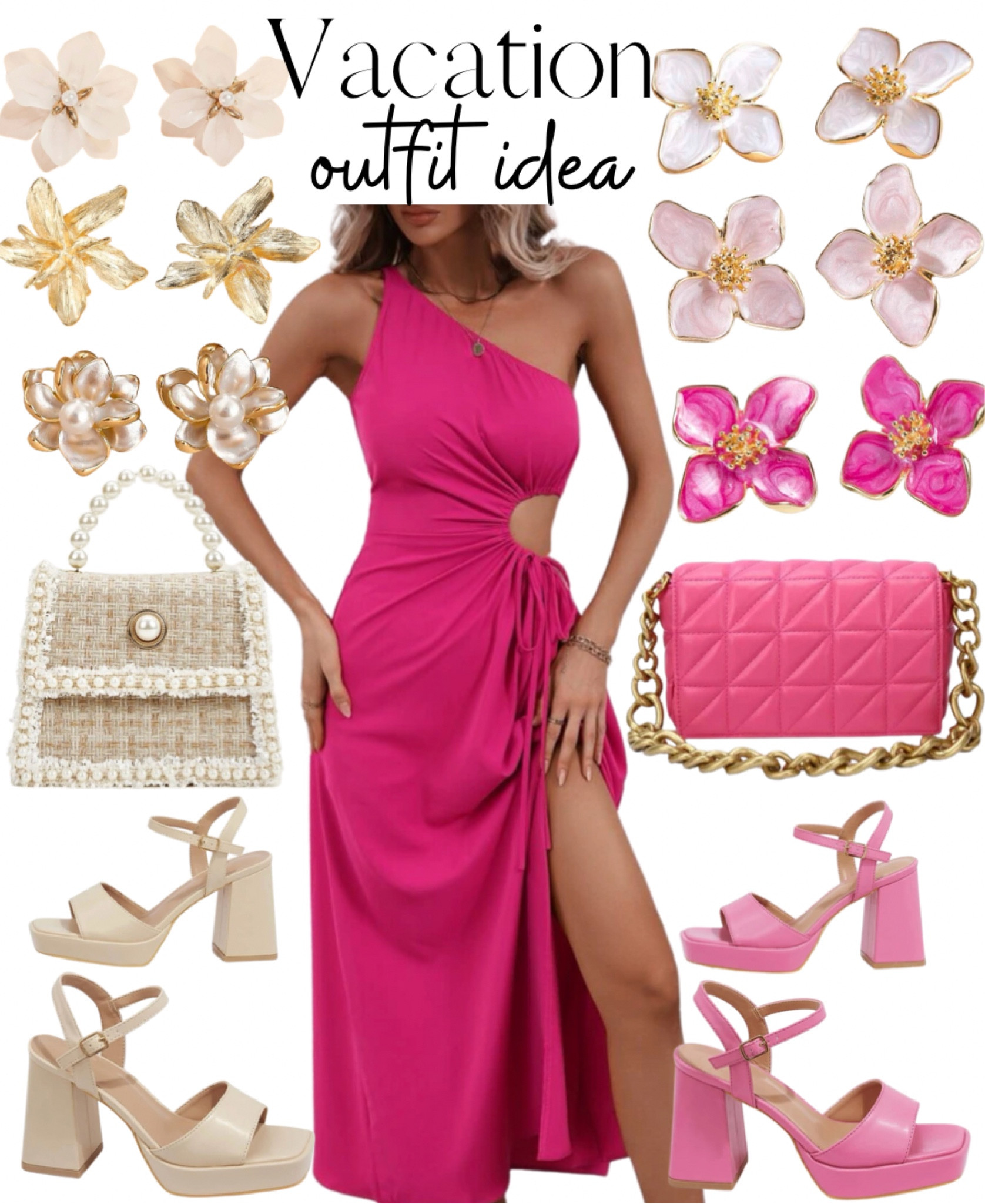 Perfect vacation outfit idea! So many ways & color combos to style this gorgeous dress—all pink everything or paired with neutrals instead. 💖

One shoulder midi dress
Pink fuchsia 
Platform heels
Flower earrings
Quilted bag
Pearl bag
Woven bag
Spring style 
Summer style
Easter dress
Easter outfit 
Spring sale
Fashion 
style 
Outfit 
Vacation 
Beach 
Travel
Affordable outfit 
Under $50


#LTKstyletip #LTKFind #LTKsalealert