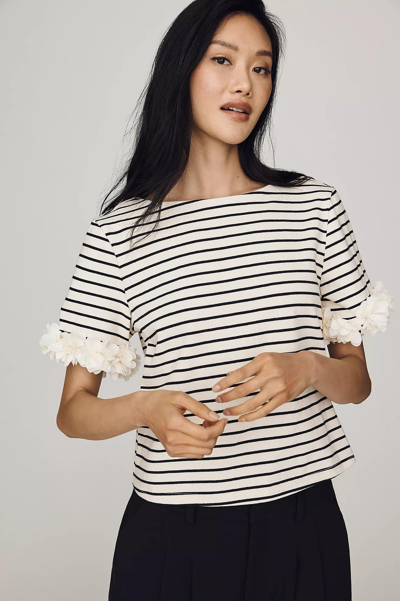Cotton Floral-Sleeve Tee | Anthropologie (US)
