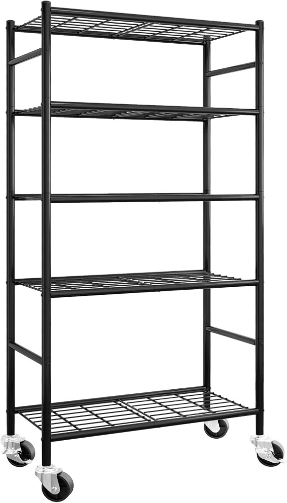 Sakugi Storage Shelves Organizer - 5 Tier Metal Shelf Organizer with Metal Wheels and Adjustable ... | Amazon (US)