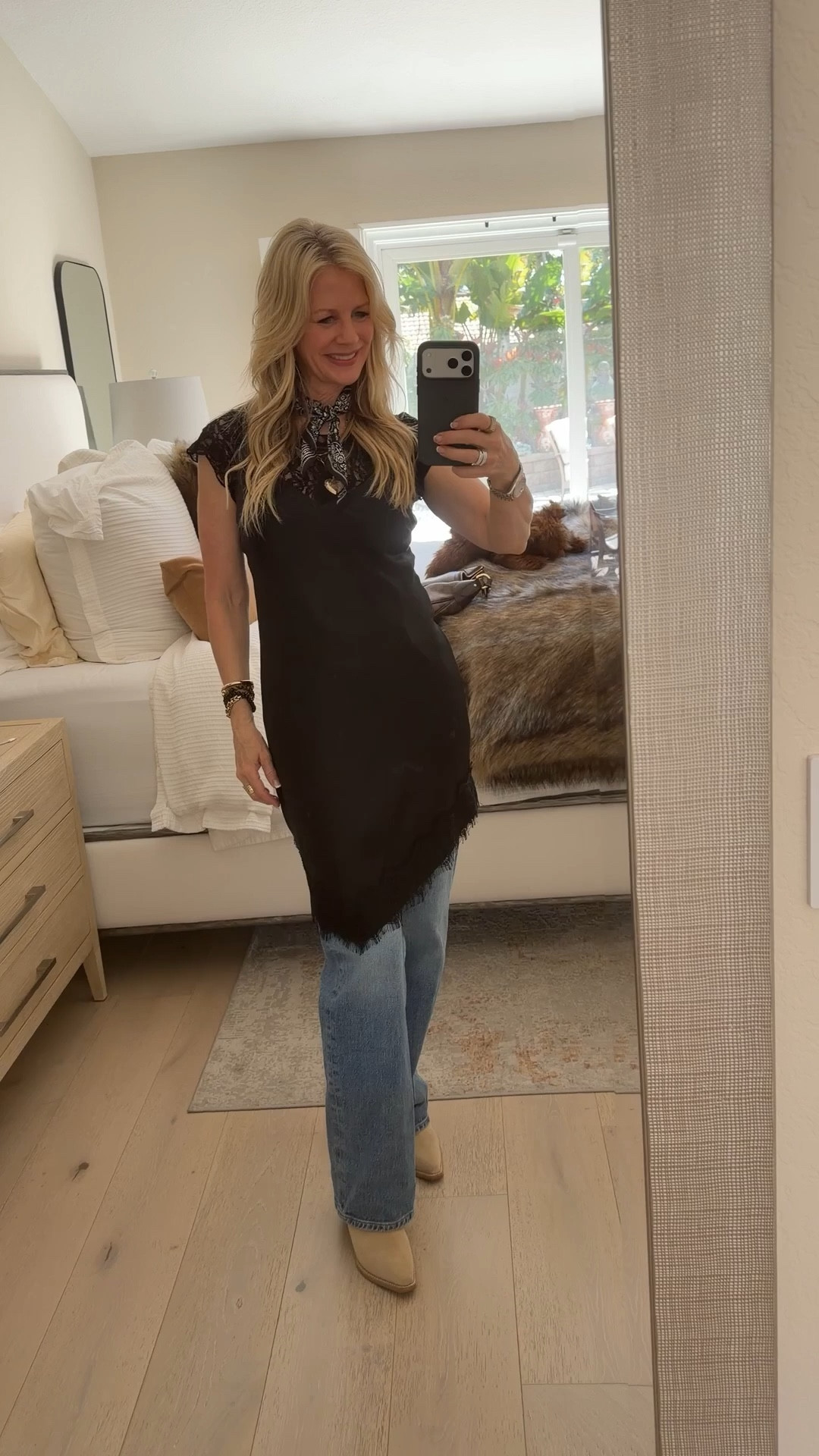 A fun layered look with a silk dress & jeans. Life is your red carpet ❤️

#LTKWorkwear #LTKootd #LTKOver40