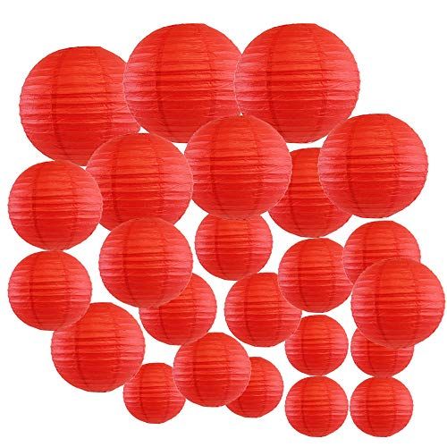 Just Artifacts Decorative Round Chinese Paper Lanterns 24pcs Assorted Sizes (Color: Red) | Amazon (US)