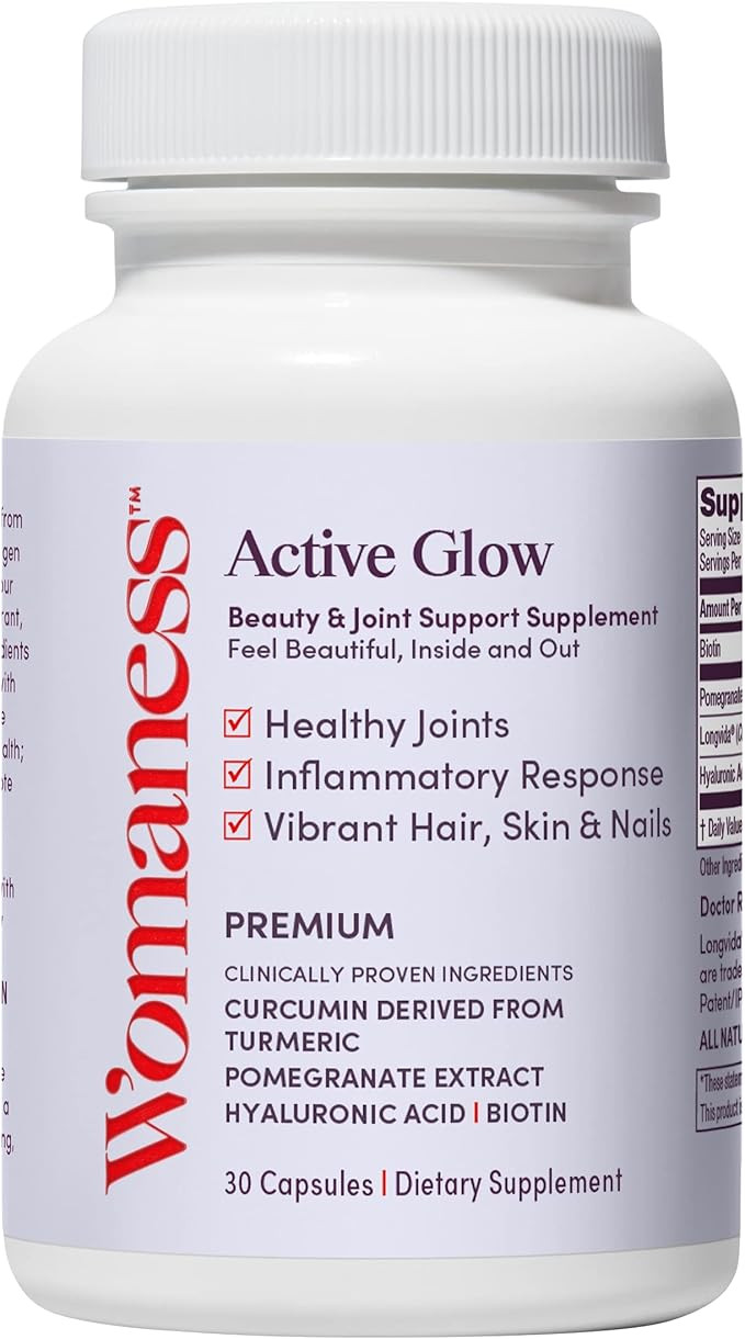 Womaness Active Glow Hair Skin and Nails Vitamins - Biotin, Longvida Curcumin & Hyaluronic Acid S... | Amazon (US)