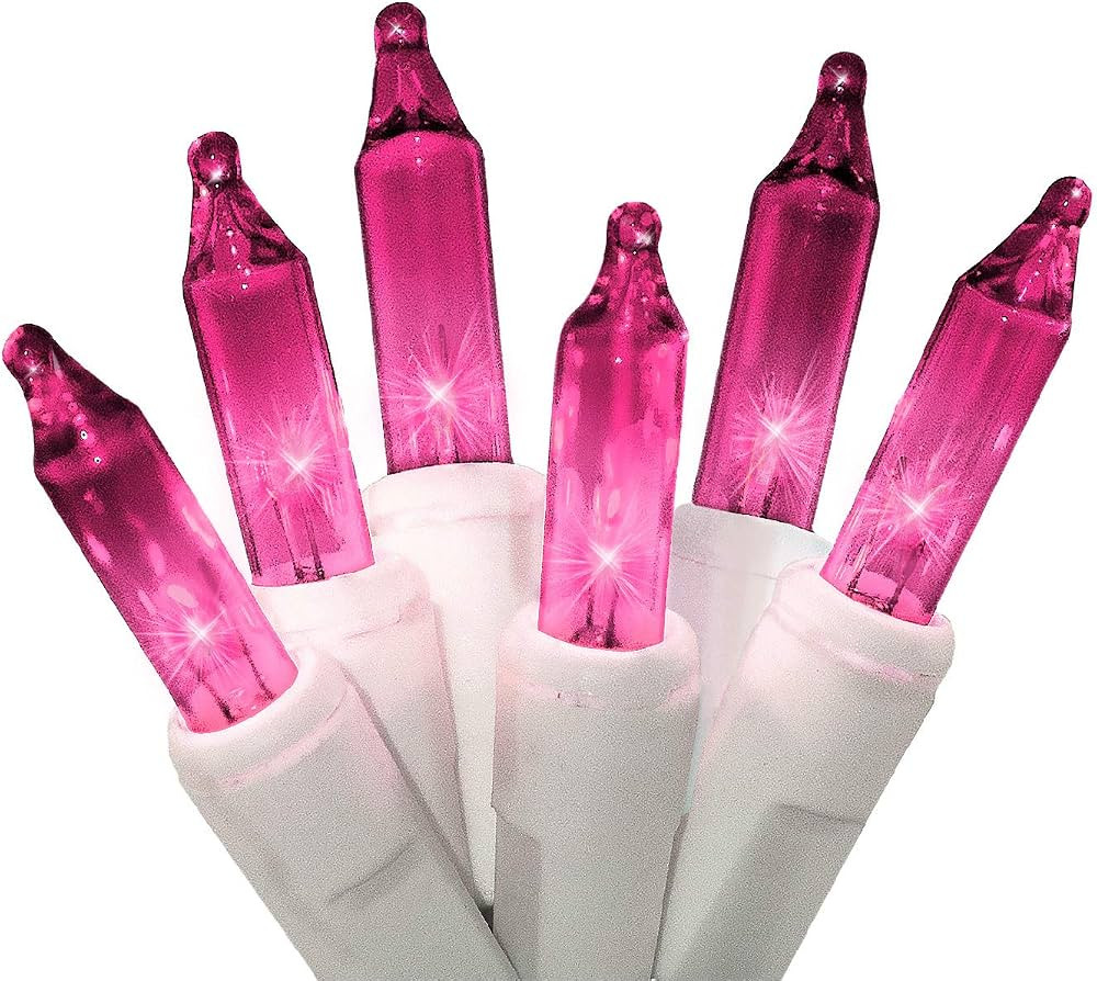 612 Vermont 100 Pink Christmas Lights on a White Wire String, UL Approved, Indoor/Outdoor Use, 18... | Amazon (US)