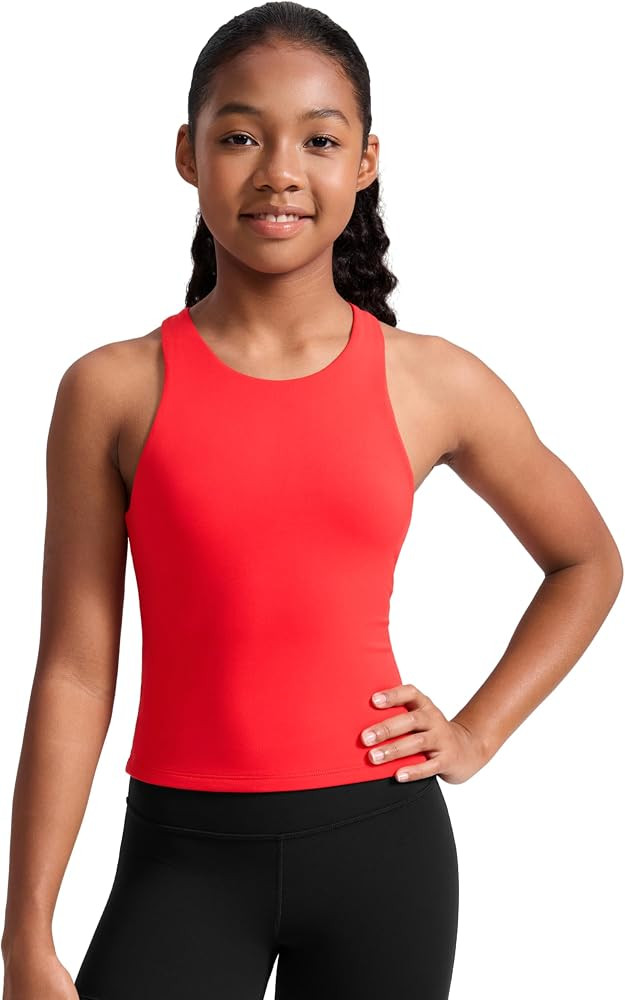CRZ YOGA Girls Butterluxe Double Lined Racerback Tank Tops Waist Length - High Neck Dance Yoga At... | Amazon (US)