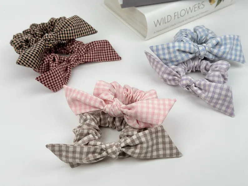 Gingham Scrunchie, Bow Scrunchie, Hair Scrunchie, Knot Scrunchie, Hair Tie, Handmade Gift for Her... | Etsy (US)