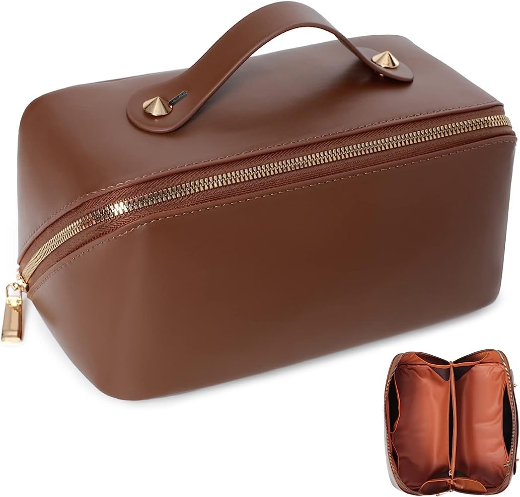 Katadem Travel Makeup Bag,Large Opening Makeup Bag,Portable Makeup Bag Opens Flat for Easy Access... | Amazon (US)