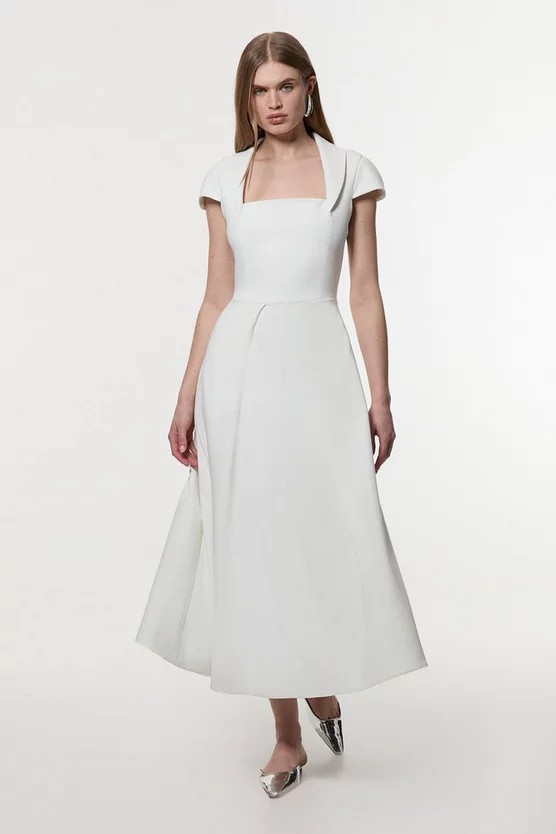 Compact Stretch Square Neck Tailored Full Skirted Maxi Dress | Karen Millen | Karen Millen US