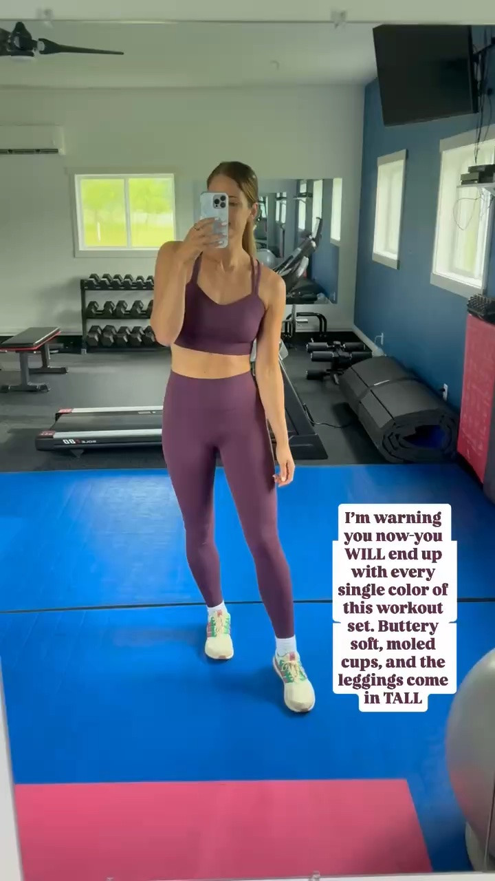 Consider this your warning: you’ll want this workout set in every color! The buttery soft fabric, molded cups, and leggings that actually come in TALL make this one of my favorite activewear finds.

Tall girl activewear, Tall leggings, Matching workout set, Purple activewear, Long inseam leggings, Built in cups, Sports bra, Buttery soft leggings, Tall friendly clothing, Gym outfit, Workout essentials, StangandCo