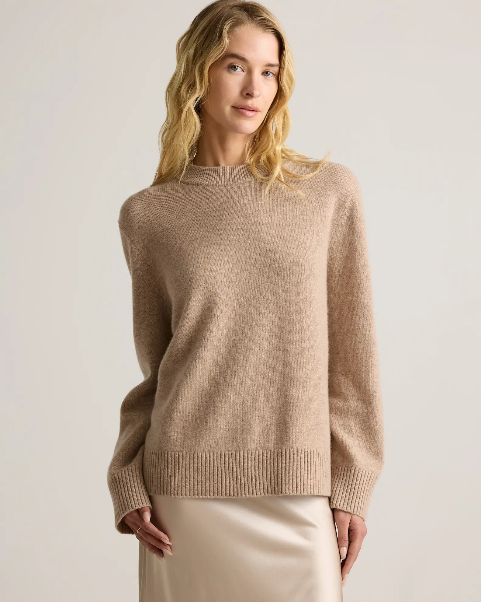 Mongolian Cashmere Oversized Crewneck Sweater in Oatmeal | Quince