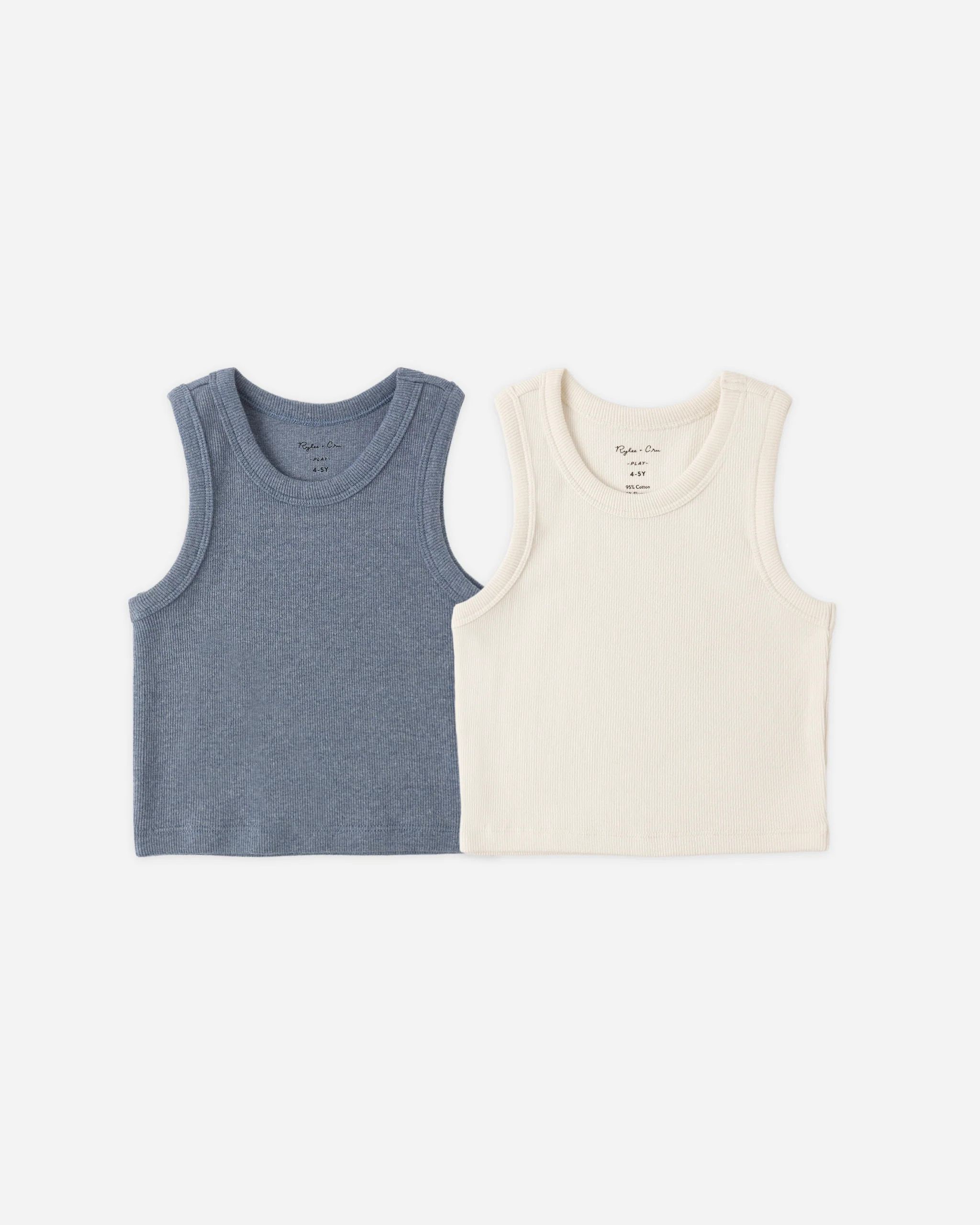 Ribbed Tank Set Natural, Heathered Marine | Rylee + Cru