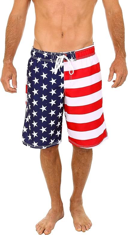 UZZI Men's Patriotic USA American Flag Swim Trunks | Amazon (US)