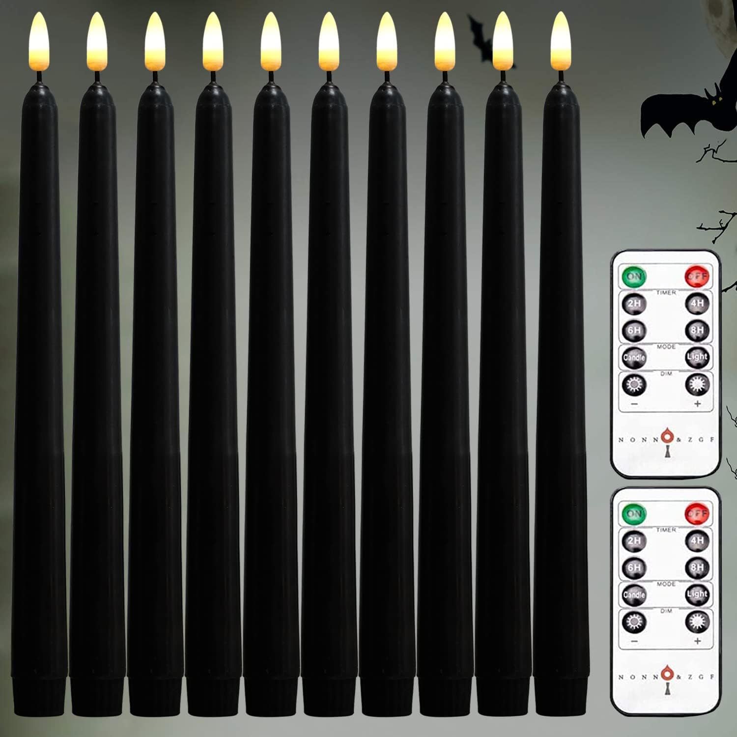 Amazon.com: Halloween 10 Pack Black 11'' LED Wax Covered Taper Candles with 2 Remote Control, Fla... | Amazon (US)