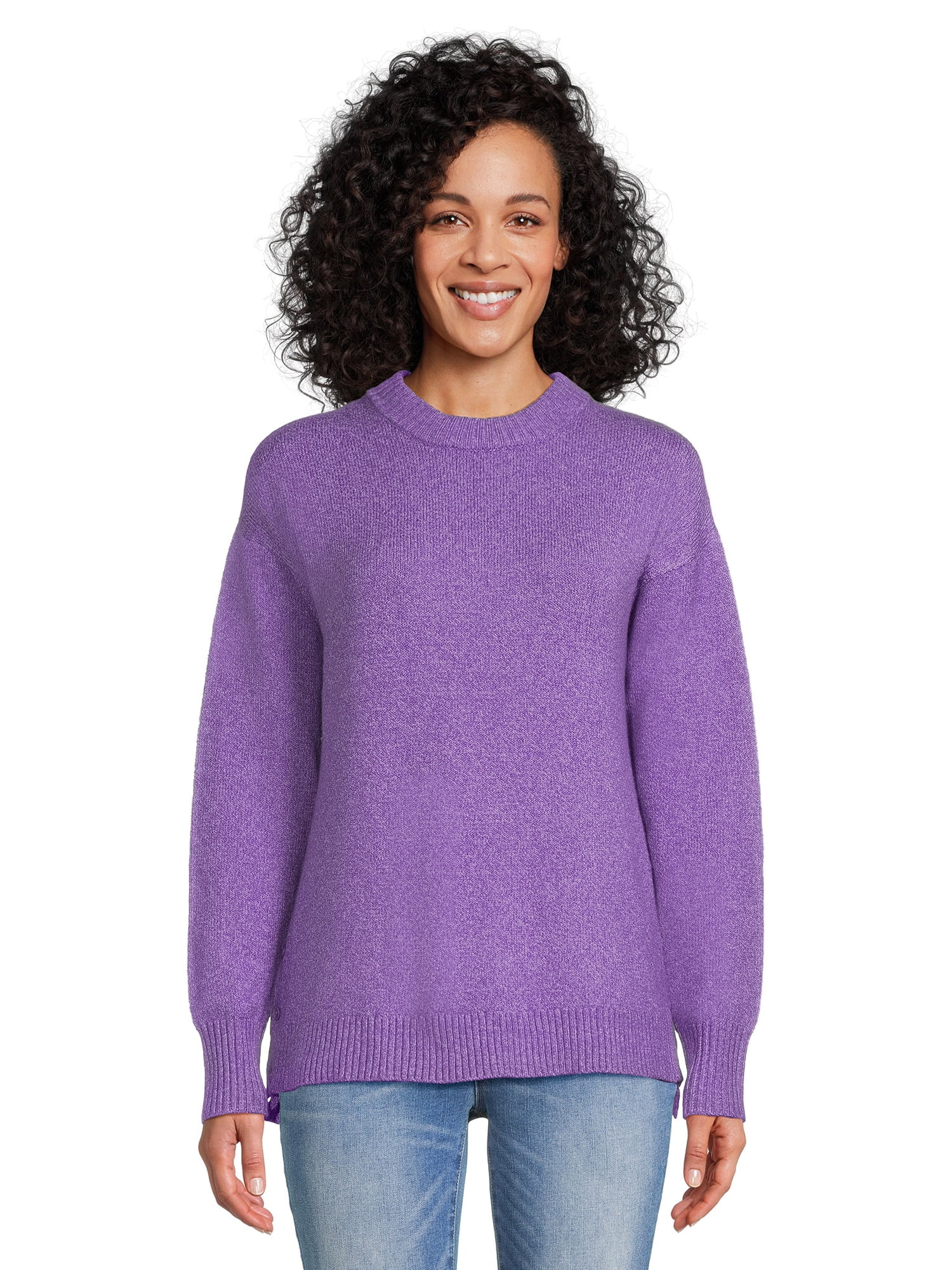 Time and Tru Women's Side Button Crew Neck Sweater, Midweight, Sizes XS-XXXL | Walmart (US)