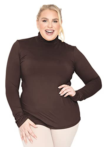 Women's Plus Size Long Sleeve Turtleneck Top Brown 2X | Amazon (US)