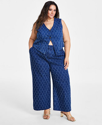 Nina Parker Diamond-Texture Denim Vest & Diamond-Texture Pull-On Jeans - Macy's | Macy's