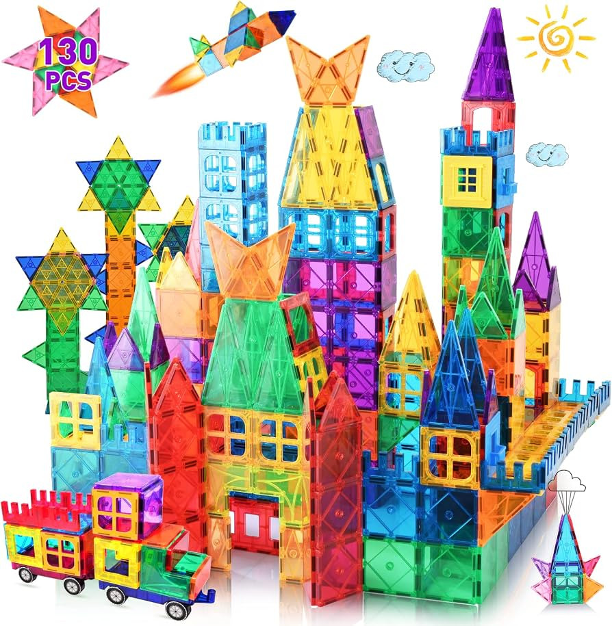 LATI 130 pcs Magnetic Tiles,Large Magnet Building Blocks for Kids STEM Construction Set Clear Ima... | Amazon (US)