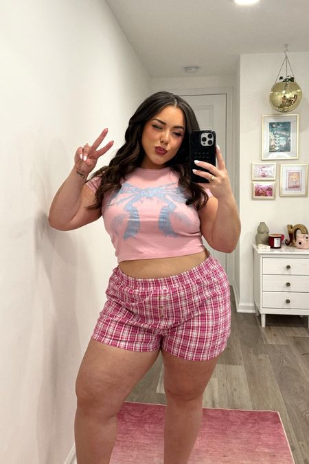 Boxers trend in pink on a curvy midsize body from urban outfitterss

#LTKMidsize #LTKStyleTip #LTKPlusSize