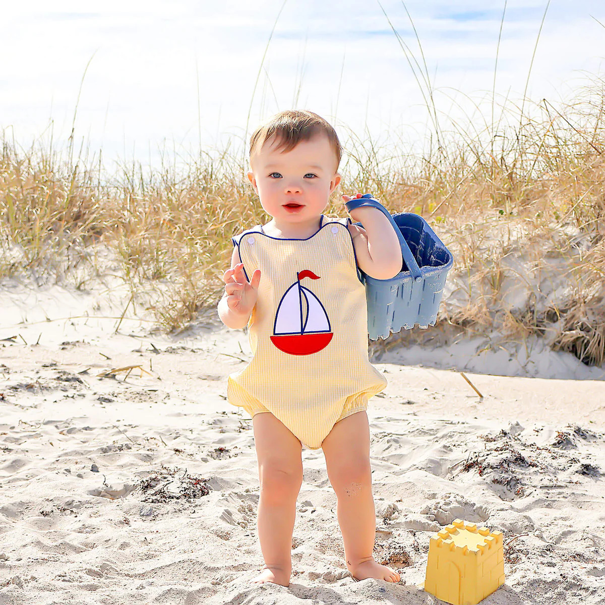 Sailboat Applique Yellow Gingham Sun Bubble | Classic Whimsy
