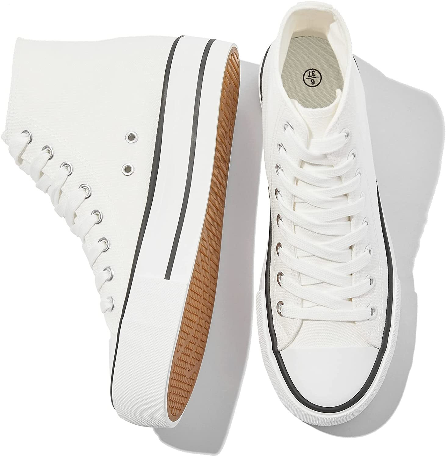 FRACORA Womens High Top Canvas Shoes White Black Platform Sneakers Lace Up Shoes for Women | Amazon (US)